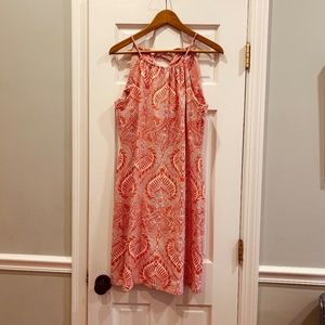 J. McLaughlin Orange and White Catalina Cloth Halter Dress  - Size L